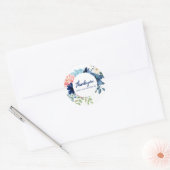 Blauw-witte waterverf bloemenbruiloft ronde sticker (Envelop)