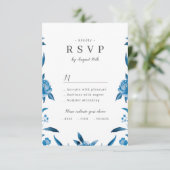 Blauw-witte waterverf bloemenbruiloft RSVP (Staand voorkant)