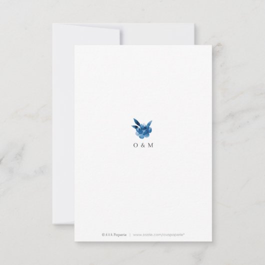 Blauw-witte waterverf bloemenbruiloft RSVP (Achterkant)