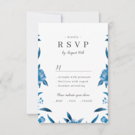 Blauw-witte waterverf bloemenbruiloft RSVP Kaartje