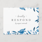 Blauw-witte waterverf bloemenbruiloft RSVP Uitnodiging Briefkaart (Voorkant)