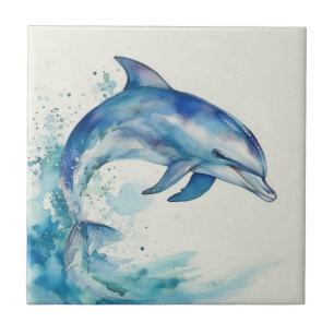 Blauw-witte Waterverf Dolfijn Rechts Tegeltje
