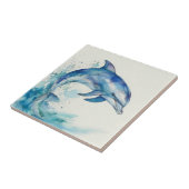 Blauw-witte Waterverf Dolfijn Rechts Tegeltje (Zijkant)