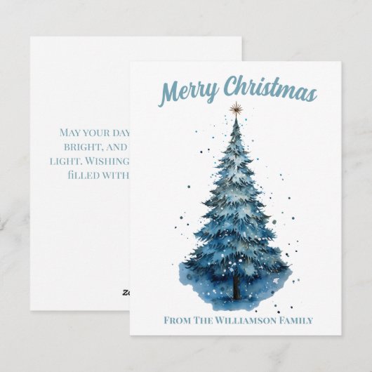 Blauw-witte Waterverf Kerst Kaart (Voorkant / Achterkant)