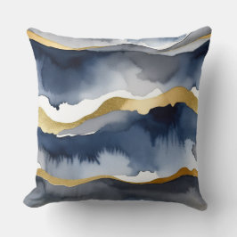 Blauw-witte waterverf met goudaccent kussen