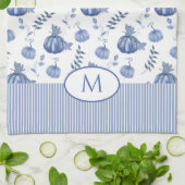 Blauw | Witte Waterverf pompoen Patch Pattern Theedoek (Gevouwen)