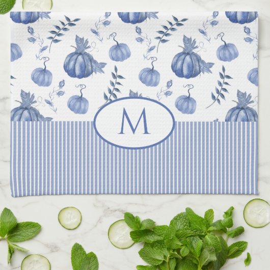 Blauw | Witte Waterverf pompoen Patch Pattern Theedoek (Gevouwen)