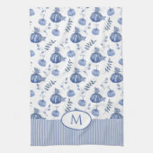 Blauw | Witte Waterverf pompoen Patch Pattern Theedoek (Verticaal)