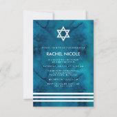Blauw-witte Waterverf strepen Bat Mitzvah Kaart (Voorkant)