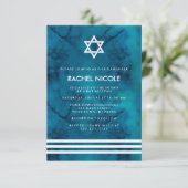 Blauw-witte Waterverf strepen Bat Mitzvah Kaart (Staand voorkant)