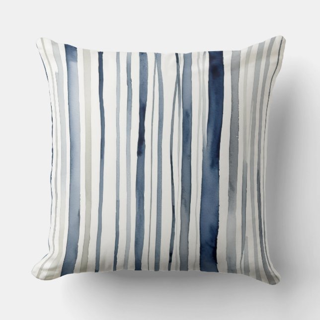 Blauw-witte waterverf strepen kussen (Voorkant)