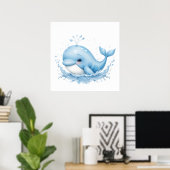 Blauw-witte Waterverf Walvis – Ocean Nursery Wall Poster (Thuiskantoor)