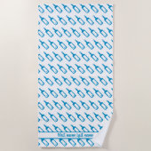 Blauw-witte wijnflespatroon met jouw naam strandlaken (Voorkant)