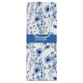 Blauw Witte Wilde Bloem Florale Monogram Naam Wijn Cadeautas