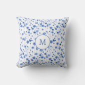 Blauw Witte Wilde Bloem Monogram Initiaal Bloemmot Kussen (Voorkant)