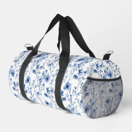 Blauw Witte Wilde Bloem Waterverf Bloemmotief Plunjezak