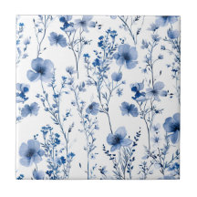 Blauw Witte Wilde Bloem Waterverf Bloemmotief