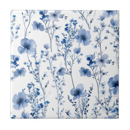 Blauw Witte Wilde Bloem Waterverf Bloemmotief Tegeltje