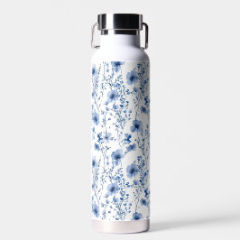 Blauw Witte Wilde Bloem Waterverf Bloemmotief Waterfles