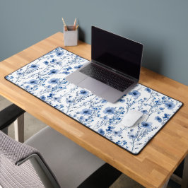 Blauw Witte Wilde Bloem Waterverf Bloemstuk Bureaumat