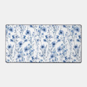 Blauw Witte Wilde Bloem Waterverf Bloemstuk Bureaumat (Voorkant)