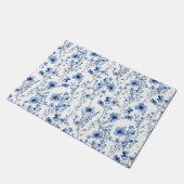 Blauw Witte Wilde Bloem Waterverf Bloemstuk Deurmat (Schuin)