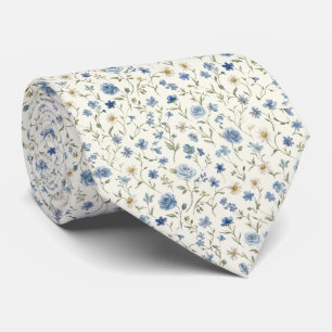 Blauw Witte Wilde Bloemen Rozen Trouw Bruidegom Stropdas