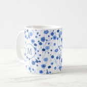 Blauw Witte Wilde Bloemenweide Botanisch Monogram Koffiemok (Voorkant links)