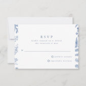 Blauw Witte Wilgen Bloem Bruiloft RSVP Kaartje (Voorkant)