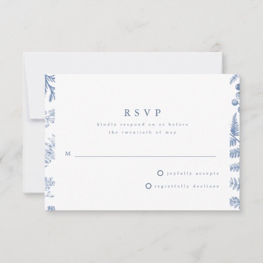 Blauw Witte Wilgen Bloem Bruiloft RSVP Kaartje (Voorkant)