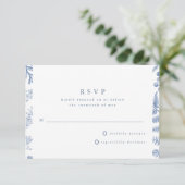 Blauw Witte Wilgen Bloem Bruiloft RSVP Kaartje (Staand voorkant)