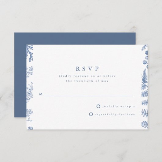 Blauw Witte Wilgen Bloem Bruiloft RSVP Kaartje (Voorkant / Achterkant)