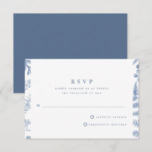 Blauw Witte Wilgen Bloem Bruiloft RSVP Kaartje