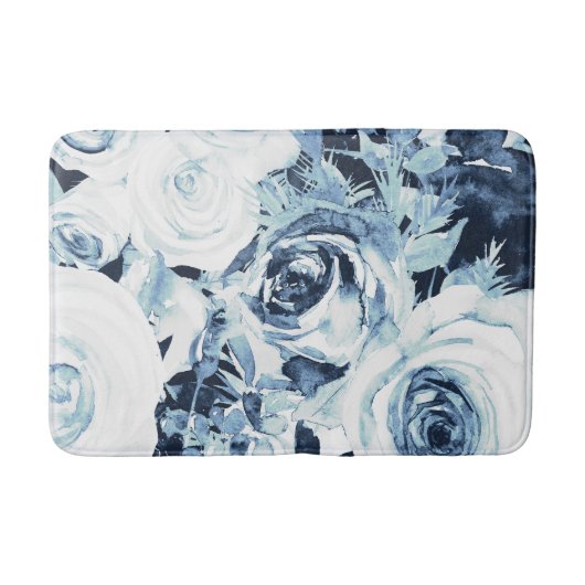 Blauw Witte Winter Bloemrozen Vintage Shabby Chic Badmat (Voorkant)