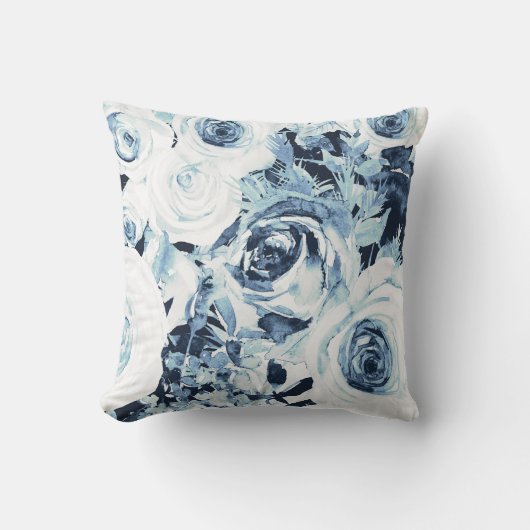 Blauw Witte Winter Bloemrozen Vintage Shabby Chic Kussen (Voorkant)