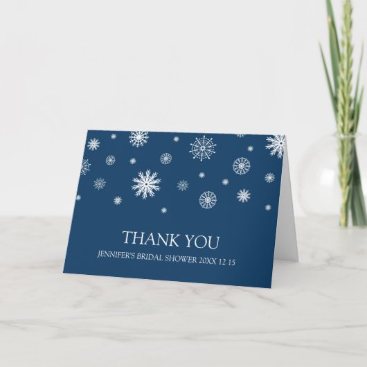 Blauw Witte Winter Bruiloftsdankkaart Bedankkaart (Voorkant)