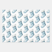 Blauw Witte Winter Sneeuwvlokken Bomen Kousen Inpakpapier Vel (Voorkant 3)