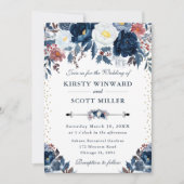 Blauw-witte winterbloemen bruiloft kaart (Voorkant)