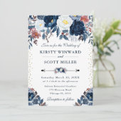 Blauw-witte winterbloemen bruiloft kaart (Staand voorkant)