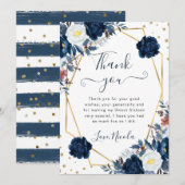 Blauw-witte winterbloemen Lijst Sweet 16 Bedankkaart (Voorkant / Achterkant)