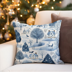 Blauw Witte Winterdorp Vintage Kussen