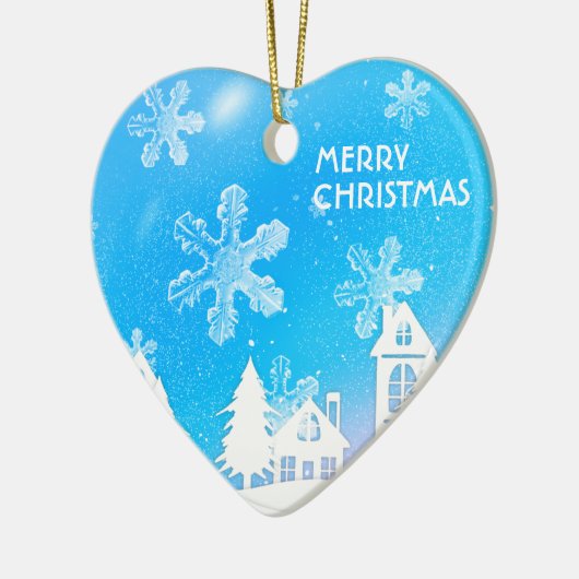 Blauw-witte winterfeestdag 2023 keramisch ornament (Links)