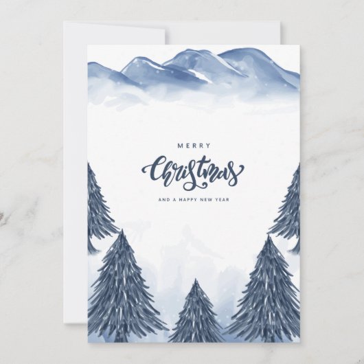 Blauw Witte Winterlandschap Kerst Groet Feestdagenkaart (Voorkant)