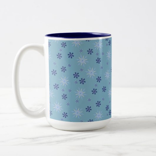 Blauw-witte wintersneeuwvlok tweekleurige koffiemok (Links)