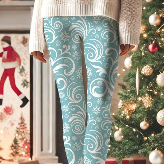 Blauw-witte winterwerveling Kerstmis Leggings