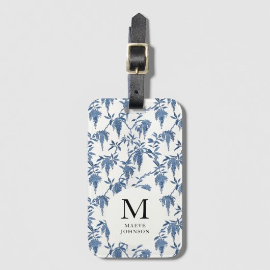 Blauw-witte Wisteria Grandmillennial Bagagelabel (Voorkant (verticaal))