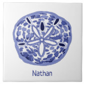 Blauw-witte zanddollar met naam keramische tegel tegeltje (Voorkant)