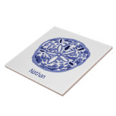 Blauw-witte zanddollar met naam keramische tegel tegeltje (Zijkant)