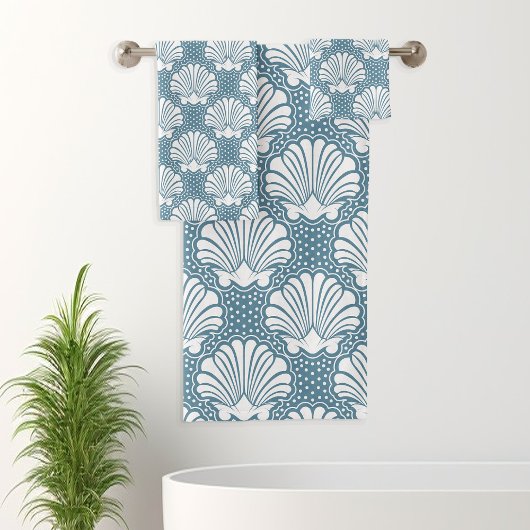 Blauw-witte zeeschelp bad handdoek