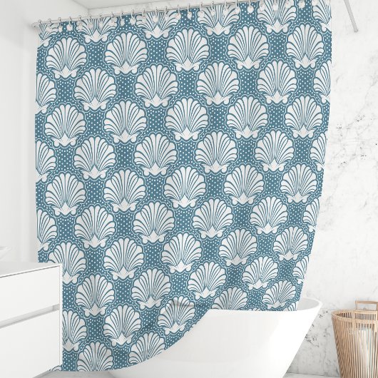 Blauw-witte zeeschelp douchegordijn